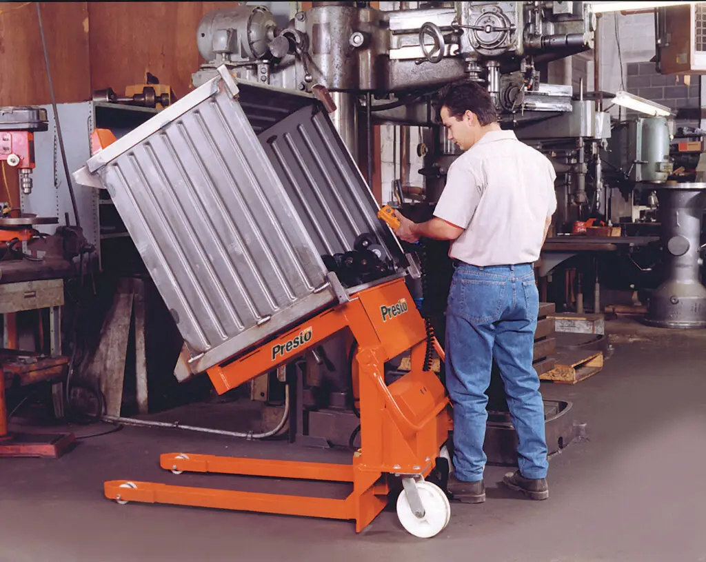 person using presto tilter in warehouse